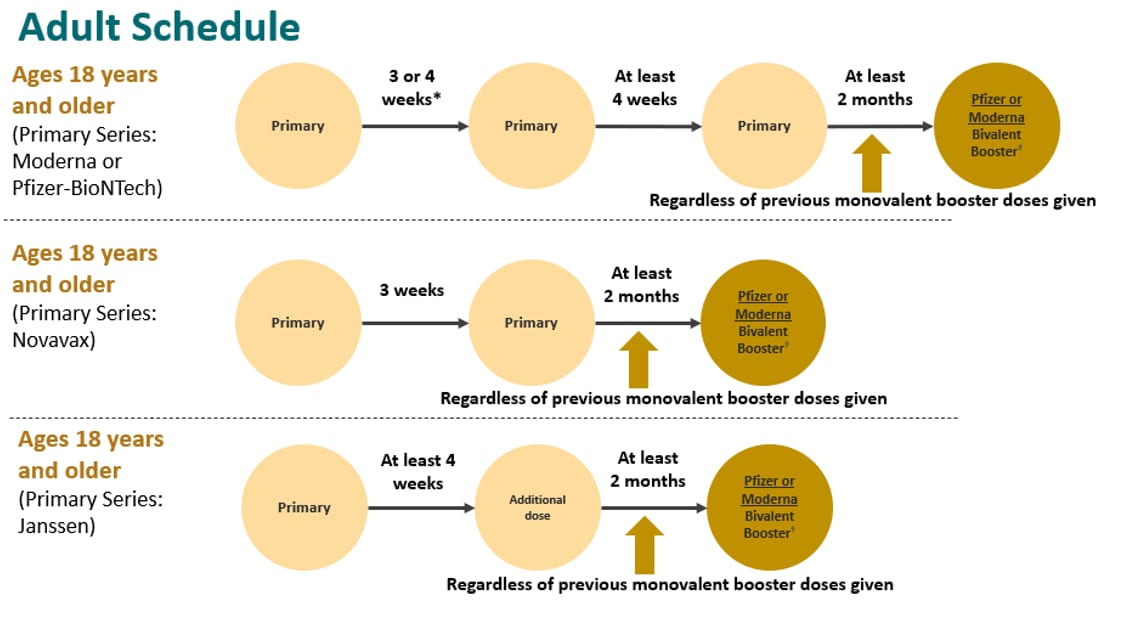 COVID-19 vaccination schedule for adults who are moderately or severely immunocompromised and are willing and able to receive a bivalent mRNA booster.