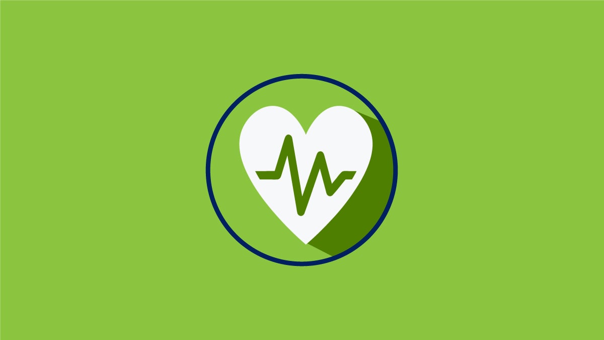 Icon of a heart in a circle. On a solid green background.