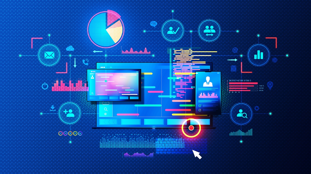 Data and computer infographic.