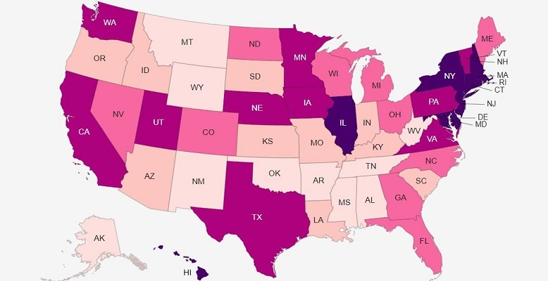 US map related to state-specific ART surveillance