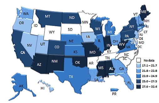 Percentage of Adults with Active Asthma Who Used QRMs Frequently