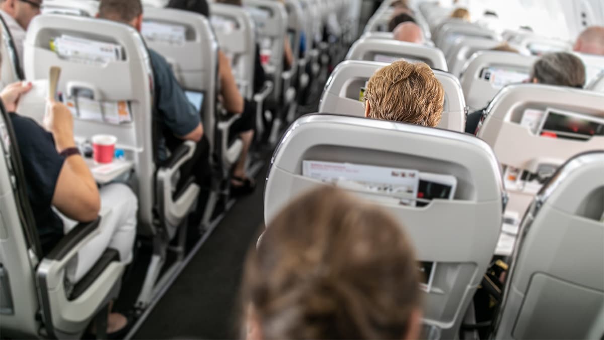 Passengers seated on an airplane