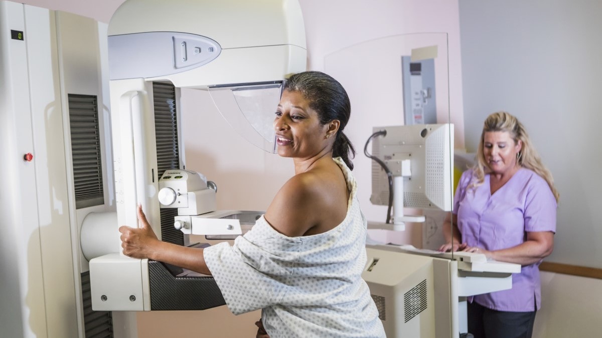 a woman getting a mammogram