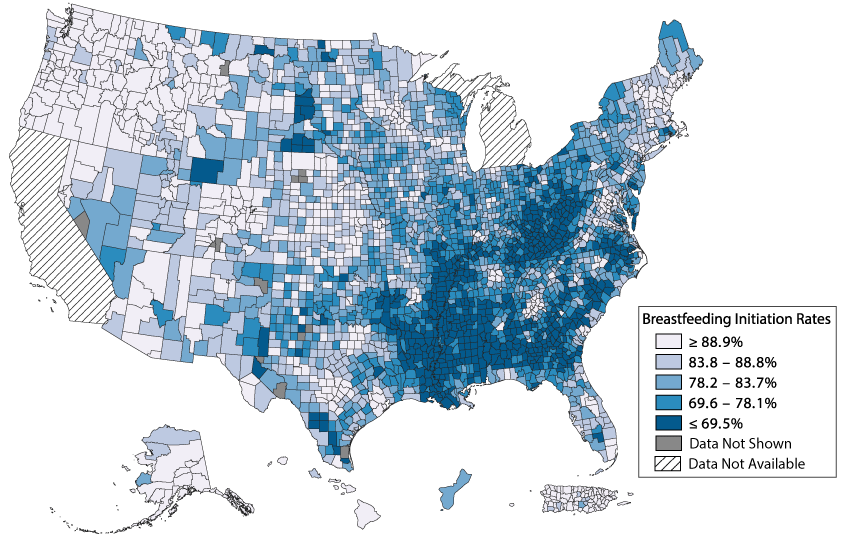 National Map of County Breastfeeding Initiation Rates