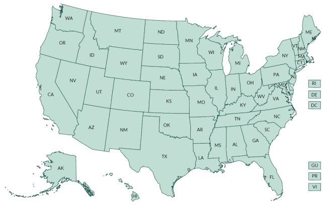 The map of United States and Territories