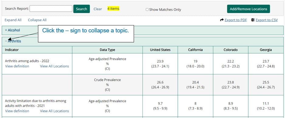 Instructions to check or clear a check box to add or remove a location and click submit to view the comparison report.