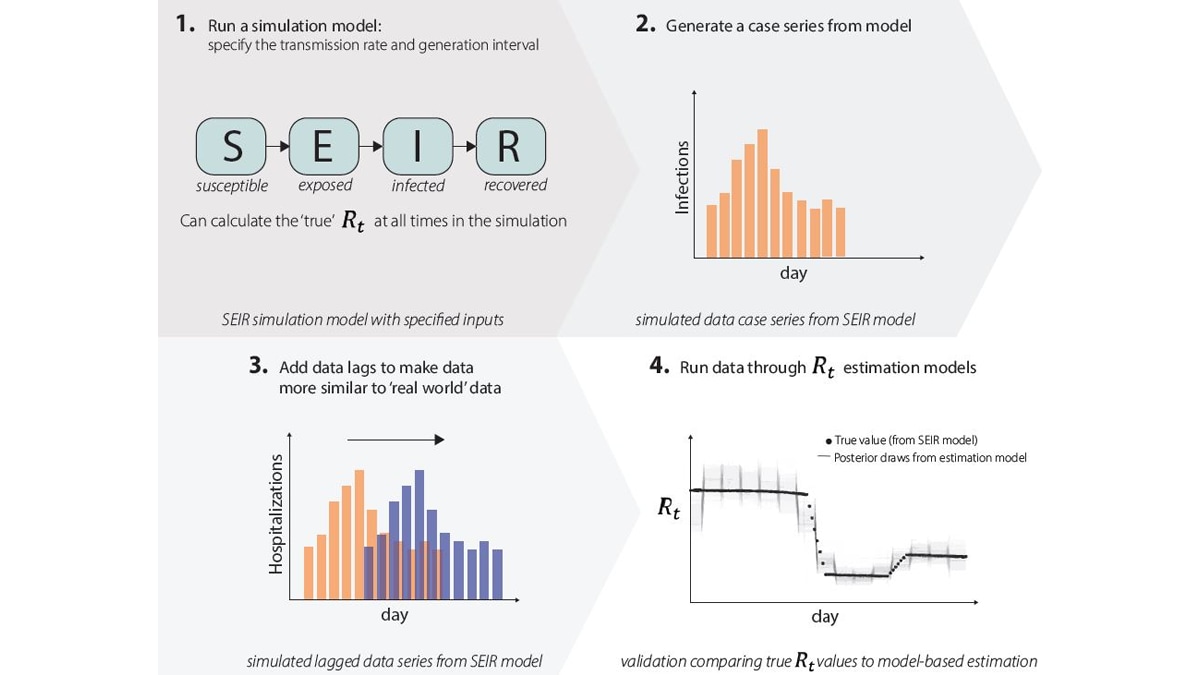 Image showing mechanism for validating Rt estimates with simulation results.