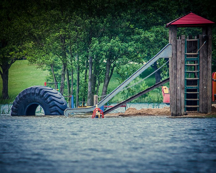 Floodwaters on kids playground