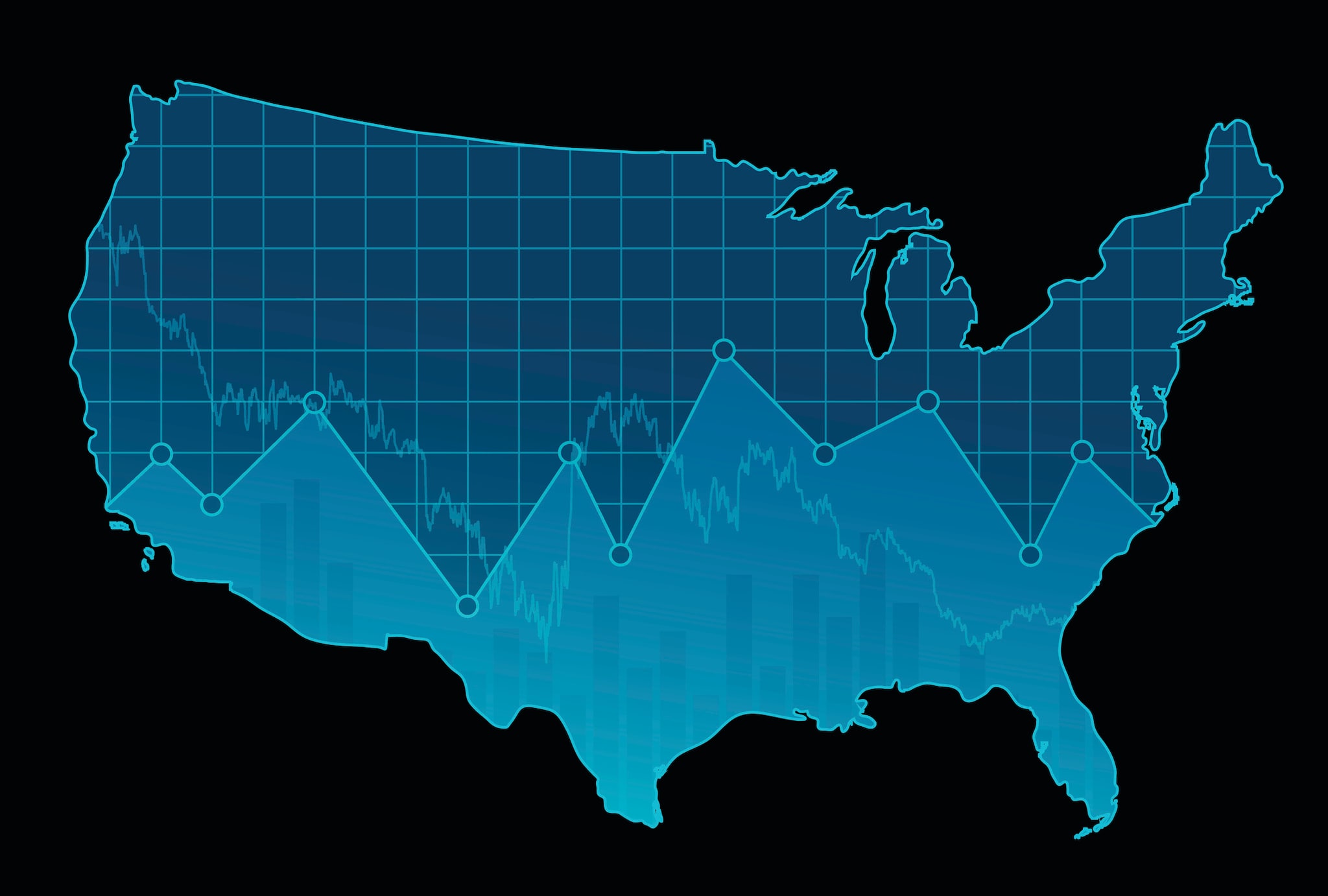 Map of US with overlay data chart