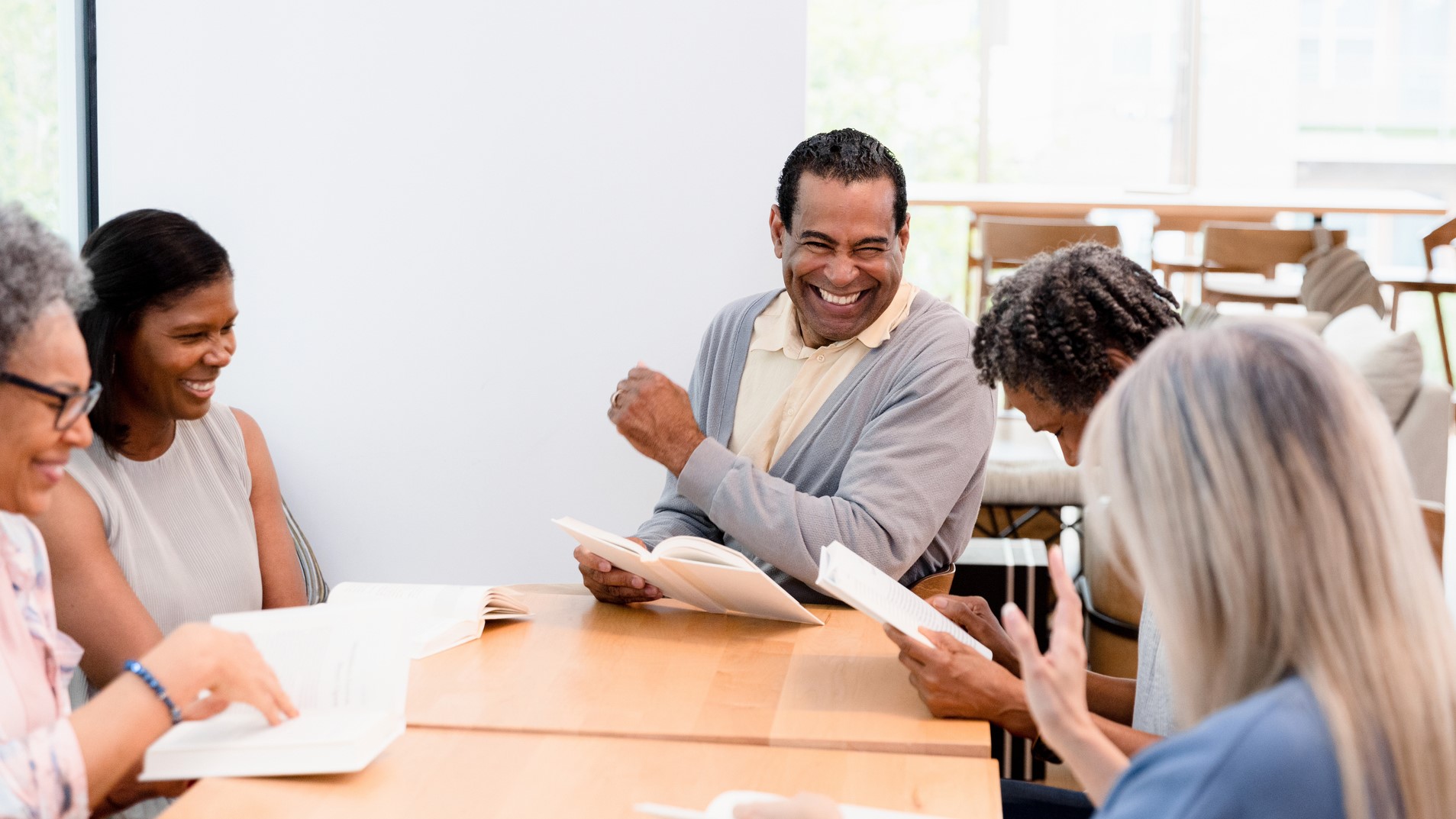 A group of smiling people in a health class