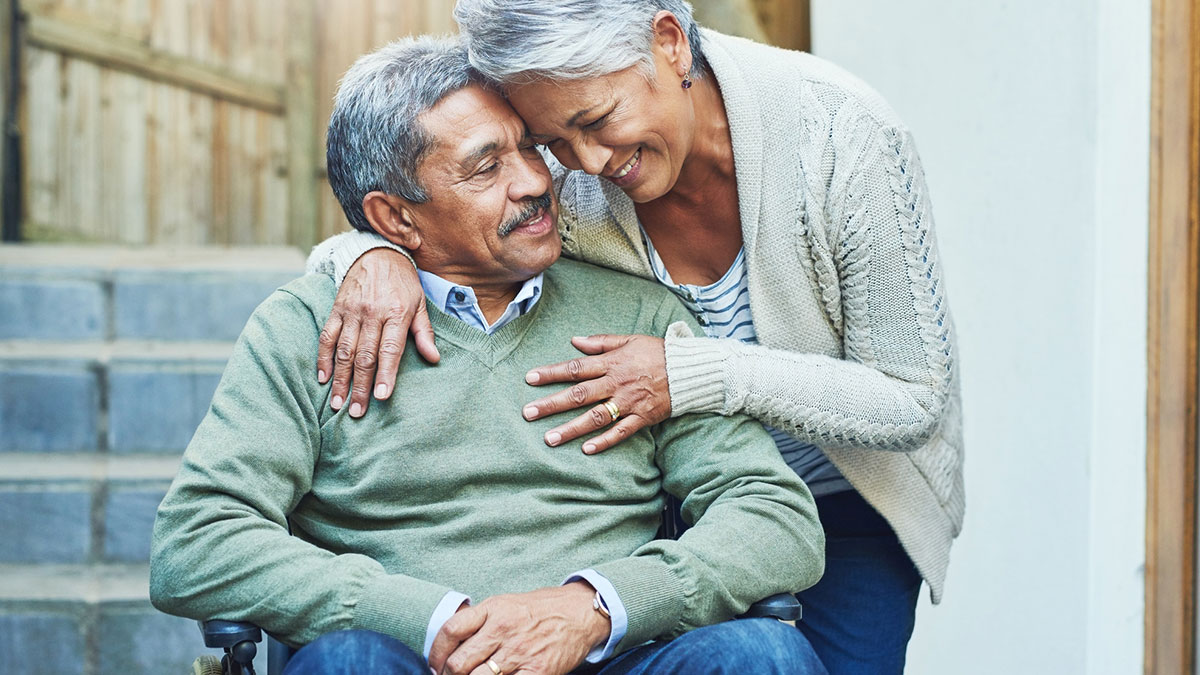 senior couple man in wheelechair