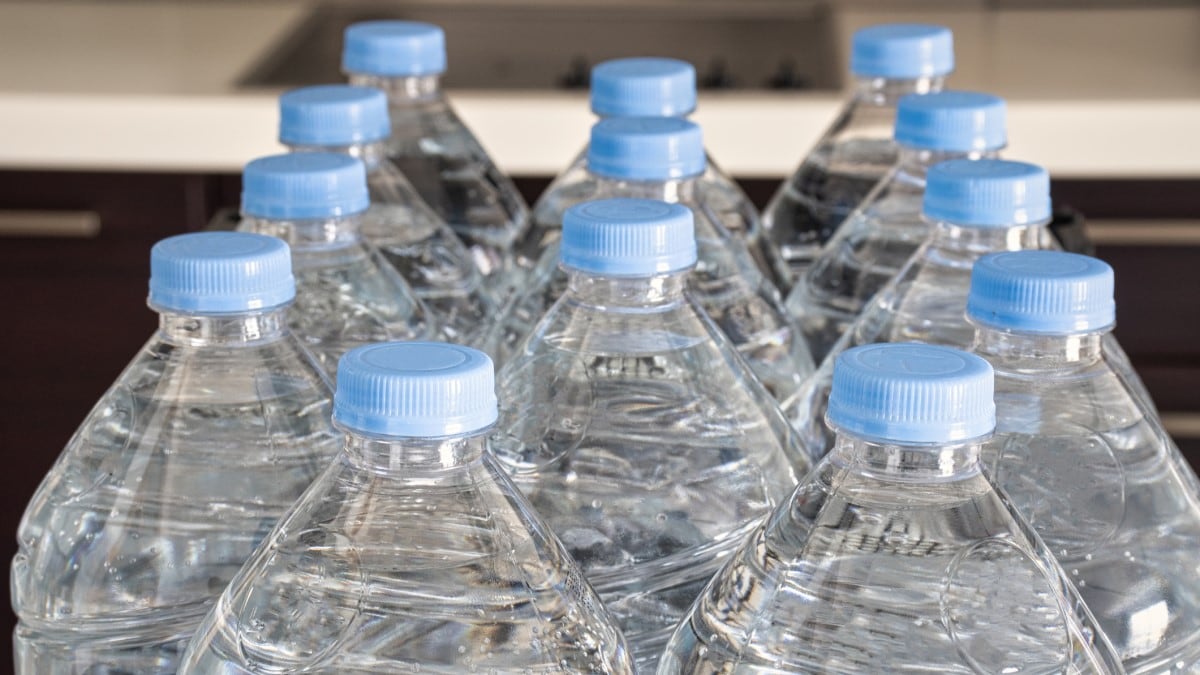 Group of unopened plastic water bottles