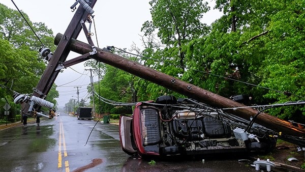 Powerline down after an extreme weather event.