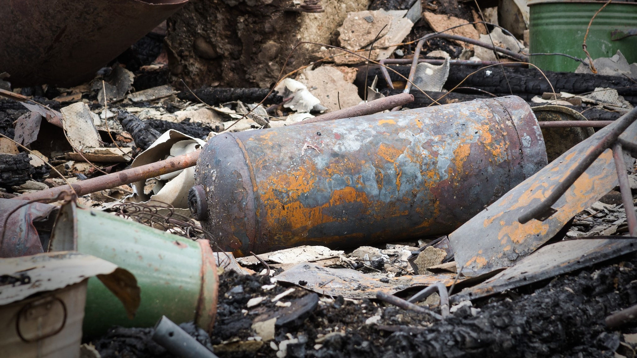 Damaged propane tank.