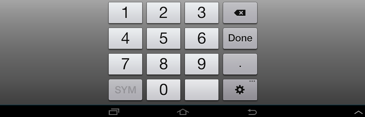 Screen shot of virtual numeric keyboard to be used to enter numeric characters