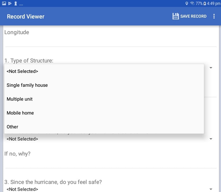 Screen shot of a Legal Value field being displayed on a form for data collection on a mobile device.