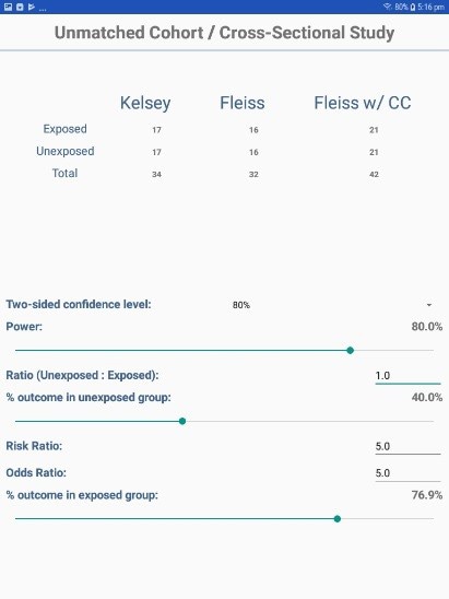 Screen shot of Cohort/Cross Sectional option in StatCalc