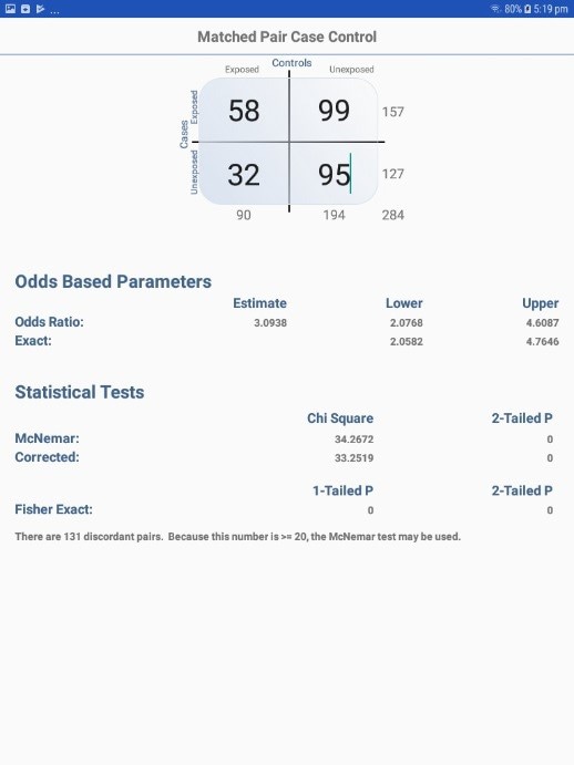 Screen shot of Matched Pair Case-Control option in StatCalc