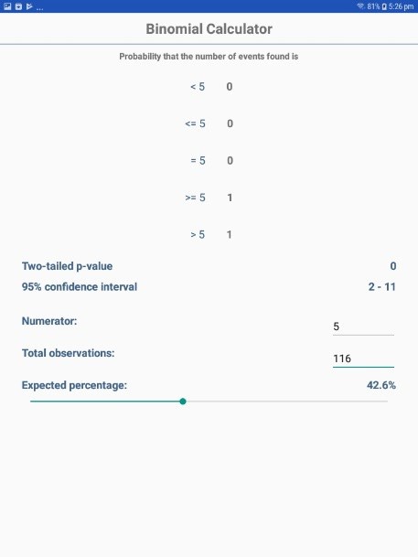 Screen shot of Binomial Distribution option in StatCalc