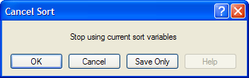 Cancel sort command dialog