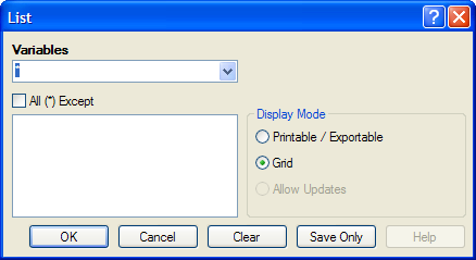 LIST dialog box