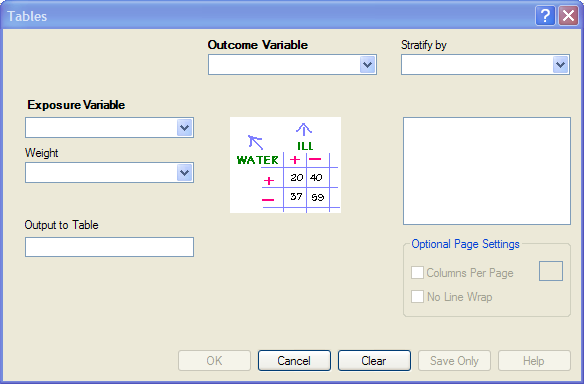 Tables command dialog box