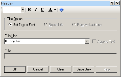 Header dialog box