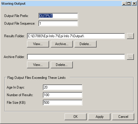 Storing output window