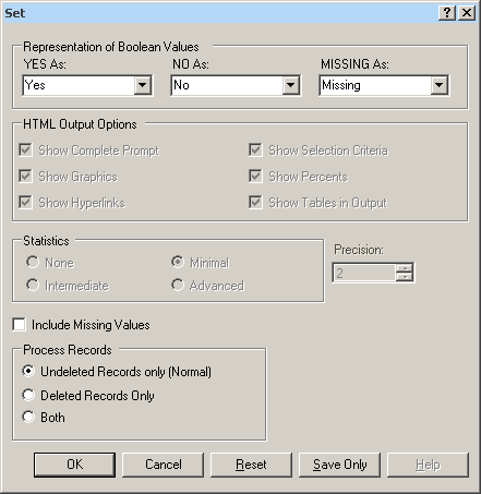 SET command dialog box