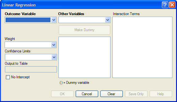 Linear Regression dialog box