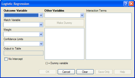 Logistic Regression dialog box