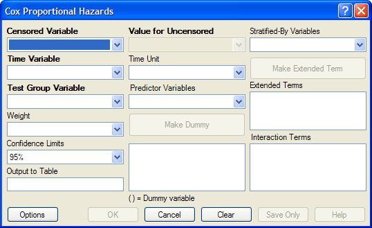 Cox Proportional Hazards dialog box