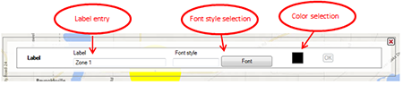 Label entry box and font and color selections