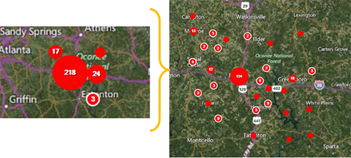 Case Clusters expand as you zoom in.