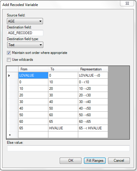 Add Recoded Variable Ranges populated