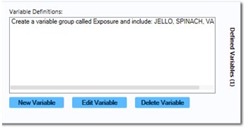 Variable Definitions box, illustrating Delete Variable option