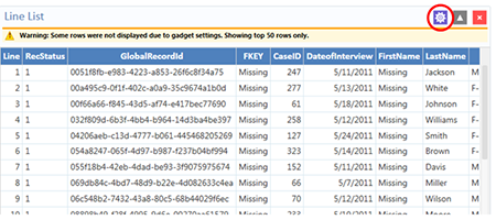 Line List with Gadget Configuration Icon Noted