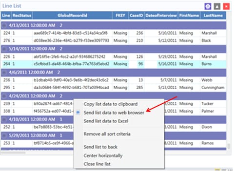 Send list data to web browser