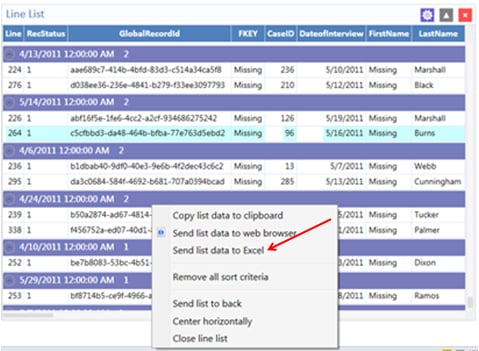 Send list data to Excel