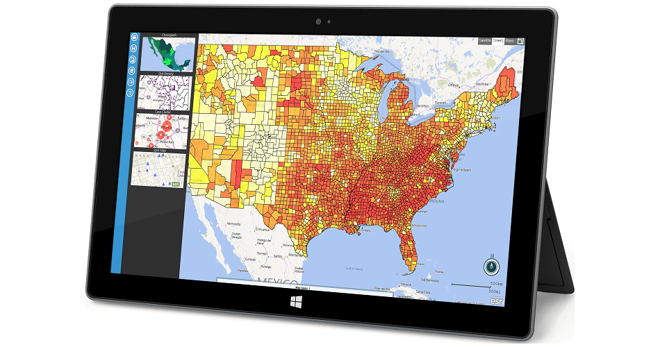 Módulo de mapa Epi Info™ mostrado em execução na superfície do Windows