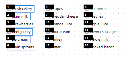 With the first column of fields selected, after updating the tab order with Start New Tab Order, the column's tab order is now 1, 2, 3, 4, 5, and 6.