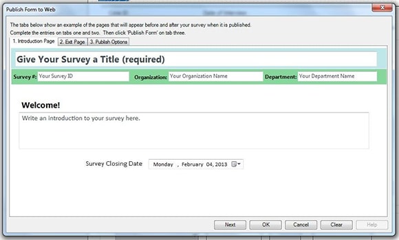 Publish Form to Web dialog box