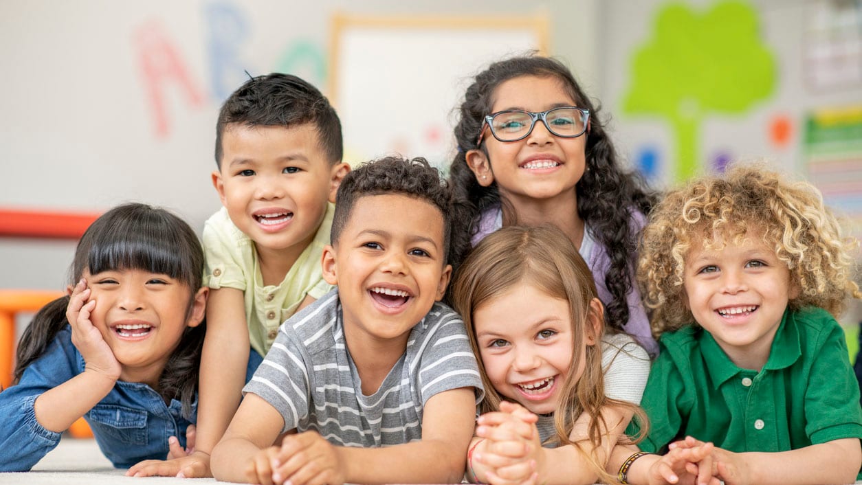 Kindergarten class smiling