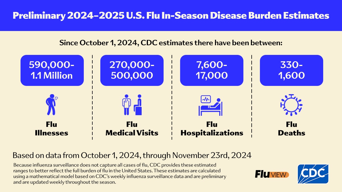 Preliminary 2024-2025 U.S. Flu In-Season Disease Burden Estimates Based on data from October 1, 2024, through November 23, 2024