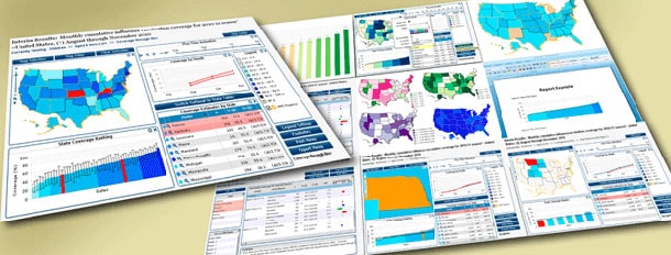 FluVaxView screenshot header image with maps and charts