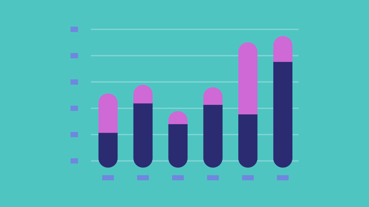 Cartoon depiction of a bar graph displaying data against a blue background