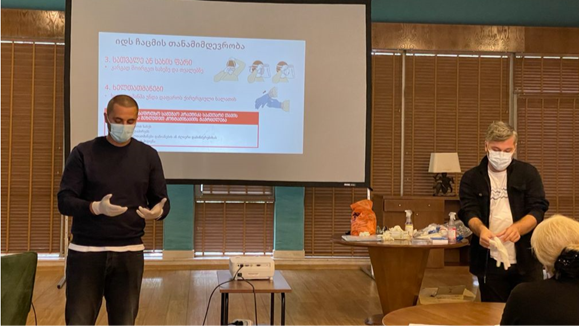 Levan Bakuradze and Mikheil Gelovani instructing on waste management protocol at Rapid Response Team training