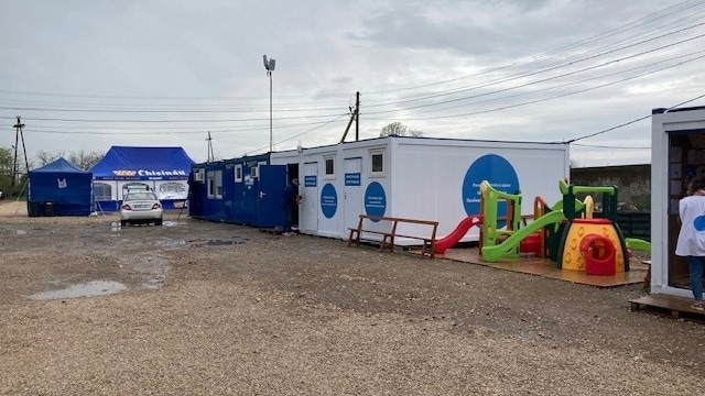 Service site at a Ukraine-Moldova border crossing site, Palanca, Moldova including a playground