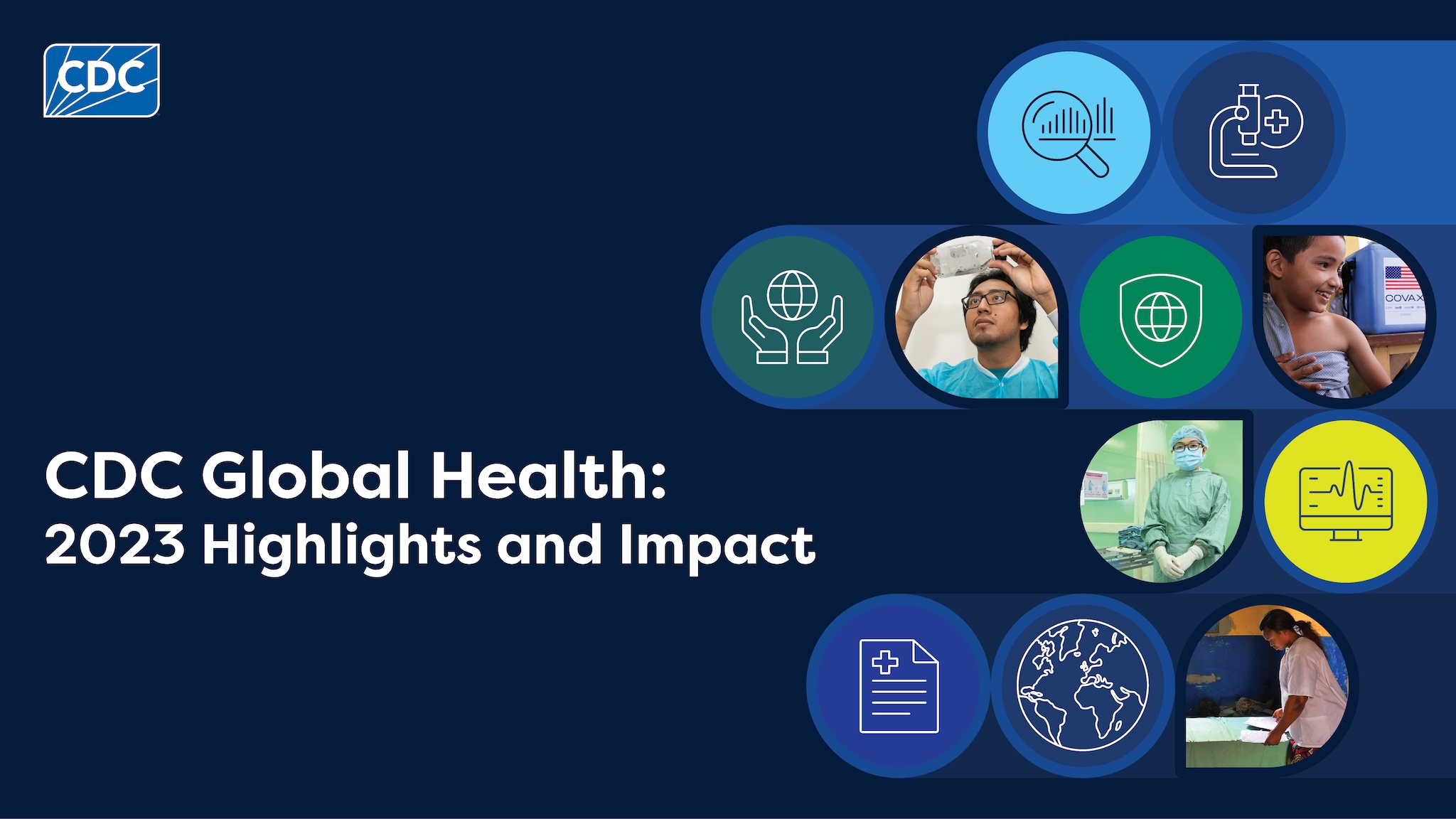 Graphic showing "CDC Advances Health Equity Around the World. 2022 CDC Global Annual Report)