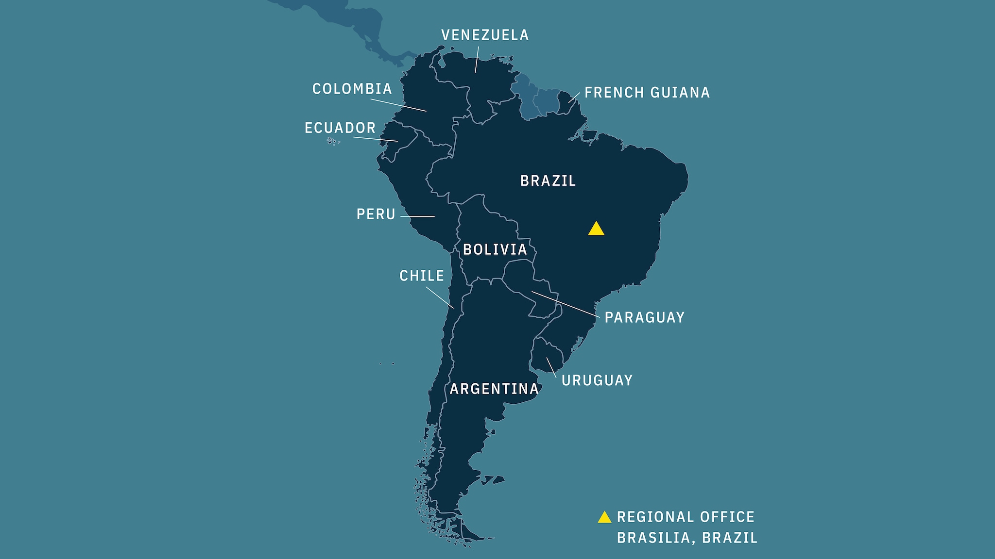 Countries included in the region: Argentina, Bolivia, Brazil, Chile, Colombia, Ecuador, French Guiana*,  Paraguay, Peru, Uruguay, Venezuela